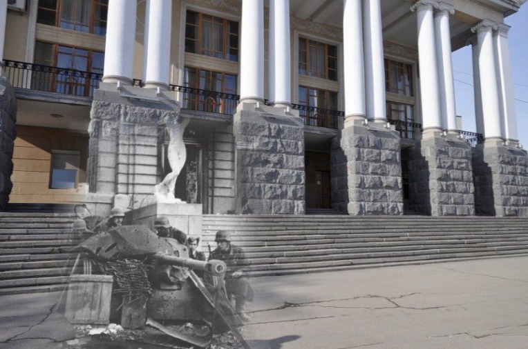 스탈린그라드 문화원 앞 포진 독일군 50mm PAK 38 대전차포- German 50mm Pak 38 AT Gun in front of Palace of Culture stalingrad